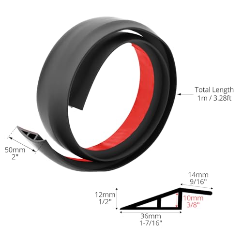 QWORK® 1 m PVC Gummi Rollstuhlrampe, Selbstklebende Schwellenrampe, Flexibler Bodenübergangsstreifen für Türen, Fliesen und Treppen (schwarz, 1 cm Höhe)