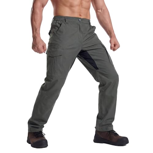 LOOGU Men's Water Resistant Tactical Pants, Ripstop Cargo Pants with 8 Pockets Hiking Work Outdoor 42W x 32L Charcoal Gray