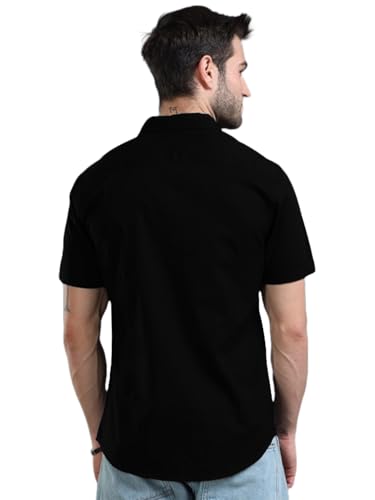 Image of LEOTUDE Men's Cotton Blend Solid Half Sleeve Slim Fit Shirt For Men