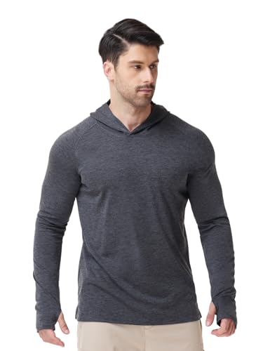 Image of Mens Long Sleeve Athletic Hoodie Sun Protection Gym Workout Shirt for Hiking Running Fishing