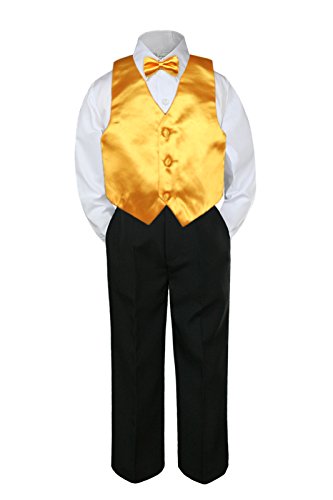 4pc Baby Toddler Kid Boy Party Suit Black Pants Shirt Vest Bow tie Set 8-20 (Size: 10, Yellow)