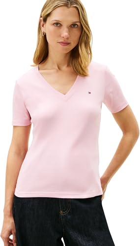 Puro cotone, scollo a V Tommy Hilfiger Slim Cody V-Nk SS Ww0Ww40584, Maglietta a Maniche Corte, Donna, Rosa (Bonita Pink), XL