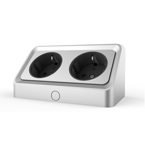 kalb | Avena, angewinkelte 2-fach Steckdosenleiste, 230 VAC Direktanschluss, inkl. Bohrschablone, Doppelsteckdose für Möbelmontage & Badezimmerschränke (Silbergrau)