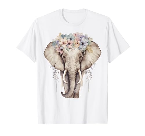 Watercolor Elephant Flower Crown T-Shirt