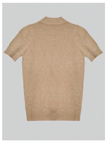 Image of Floerns Women's Casual Rib Knit Short Sleeve Mock Neck Pullover Sweater Top Khaki Large