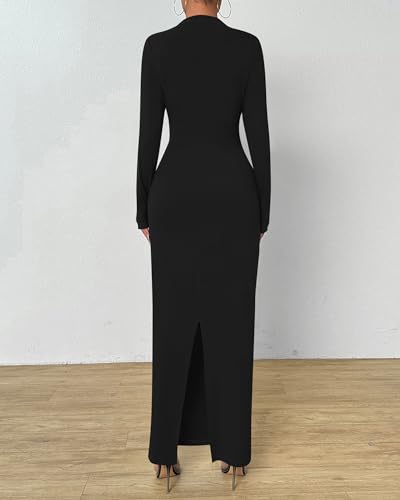 BTFBM Women Bodycon Maxi Dress Long Sleeve Back Slit Ruched Elegant Party Cocktail Formal Fall Wedding Guest Dresses3