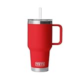 YETI Rambler 35 oz Straw Mug 2.0 - Double-Wall Vacuum Insulation for Cold Beverages – Dishwasher Safe – Cupholder Compatible – Reusable Straw – Comfortable Grip Handle – Travel Mug - Rescue Red