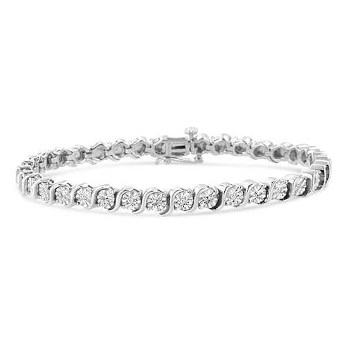 Haus of Brilliance .925 Sterling Silver 1/10 Cttw Diamond Round Miracle Plate and S Link Tennis Bracelet (I-J Color, I2- I3 Clarity) - 7" -  VJG