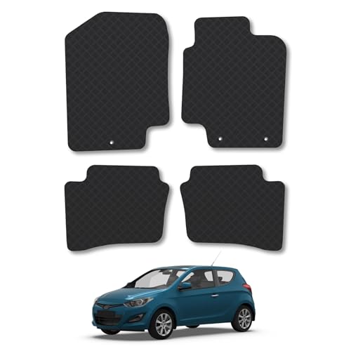 Car Mats Compatible With Hyundai I20 (2008-2015) Black Carpet Tailored Fit Car Floor Mats Set Accessory Custom Fit Water-Resistant Anti Slip Backing All Weather Full Coverage Hand-Finished With Clips