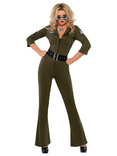 Déguisement aviateur Top Gun Smiffys vert pour incarner un pilote à votre fête d'Halloween