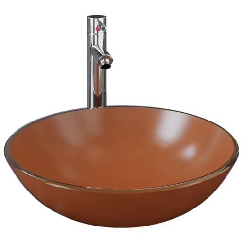 Generico Lavandino con Rubinetto e Piletta in Vetro Temperato Marrone,Articoli di ferramenta,Prodotti Idraulici,Articoli Idraulici,Lavandini,Lavandini Bagno,Marrone,8.23 kg,3098458