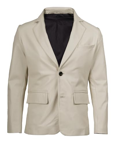 Image of fjackets Mens Leather Jacket - Real Lambskin Leather Blazer, Notched Collar Sport Coat for Men