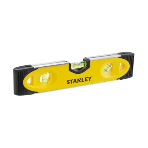 STANLEY Nivel Torpedo, Base Magnética, Multicolor, 230 mm, Base de aluminio,Ranura en V para comprobar superficies cilíndricas, 3 esferas reversibles y a prueba de golpes, Puntas engomadas, 0-43-511