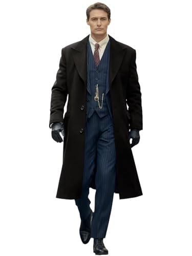 Image of ORBITRAY Black Men Long Trench Coat for Winter Vintage Overcoat Single Breasted Wool Blended Peacoat