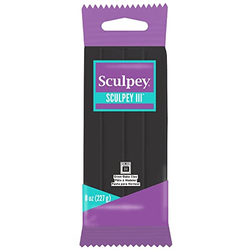 Sculpey III Polymer Oven-Bake Clay Black Non Toxic 8 oz. bar Great for Modeling Sculpting Holiday DIY Mixed Media and School Projects. Great for Kids and Beginners!