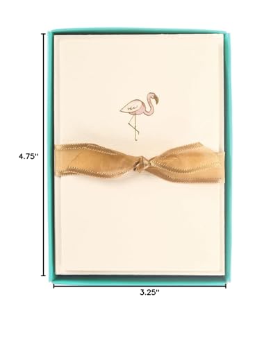 Image of Graphique Pink Flamingo La Petite Presse Boxed Notecards - 10 Embossed and Embellished Gold Foil Pink Flamingo Blank Cards with Matching Envelopes, 3.25 inch x 4.75 inch