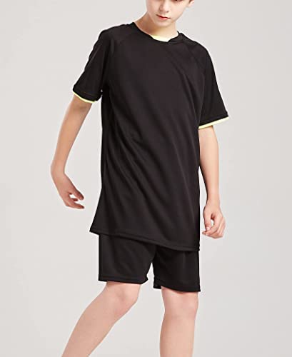 Danichins Boys Loose Athletic Short-Sleeve Shirt And Active Mesh Shorts Set (Black, 12) #TOP3