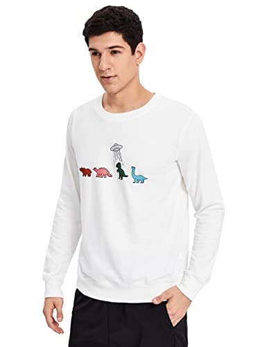 WDIRARA Men's Cartoon Dinosaur Graphic Print Long Sleeve Round Neck Sweatshirt4