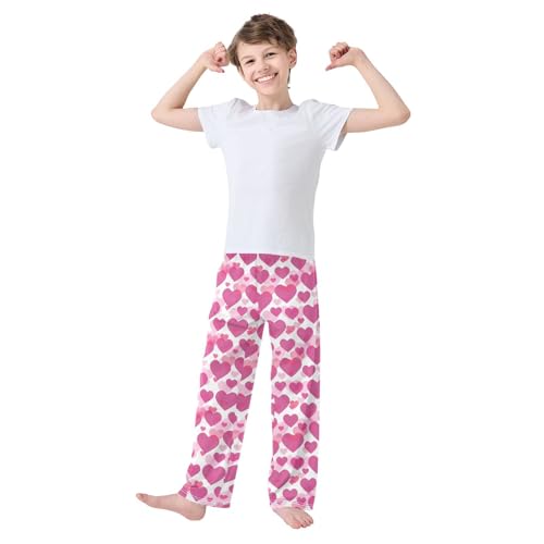 Sweet Love Heart Pattern Boys Long Pants Soft Trousers Elastic Waist Kids Lounge Bottoms with Pockets S-XL2