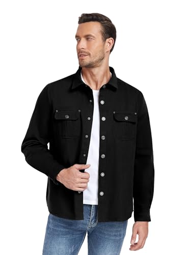 PEGENO Men Shirt Jackets Long Sleeved Casual Button Down Coat Flannel Plaid Lined Shacket4