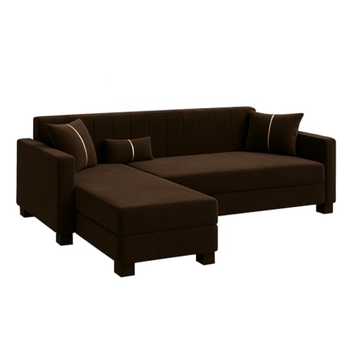 Image of SOCOZI Almeria 4 Seater LHS L Shape Sofa Set | Soft Velvet Suede Fabric | Modern Design | Plush Comfort Cushions for Living Room (Dark Brown)