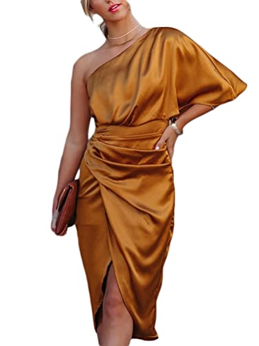 Onsoyours Damen Satin Kleid Ballkleider Frauen Elegant Neckholder Backless Minikleid Club Kleid One Shoulder Partykleid Schulterfrei Sommerkleid...
