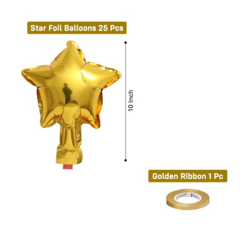 Image of Party Propz Golden Star Foil Balloons For Birthday Decoration - Pack of 25 Pcs Foil Star Balloons For Decoration | Golden Curling Ribbon | Gold Foil Balloons For Decoration | Gold (Foil)