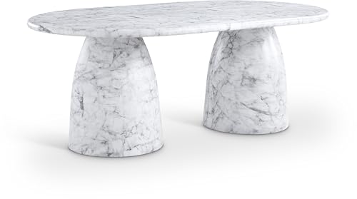 Image of Meridian Furniture 702White-T Cosenza Collection Art Deco 78 inch Indoor /Outdoor Concrete Dining Table with White Marble Finish, 78 inch W x 44.5 inch D x 30 inch H, White
