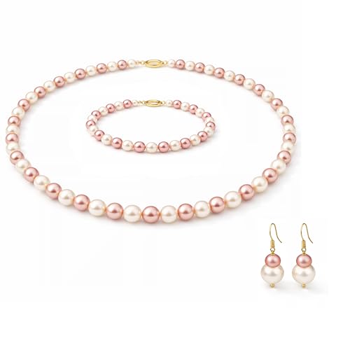 Teal and White Pearl Jewelry Set for Women, 8MM Natural Pearl Nec...