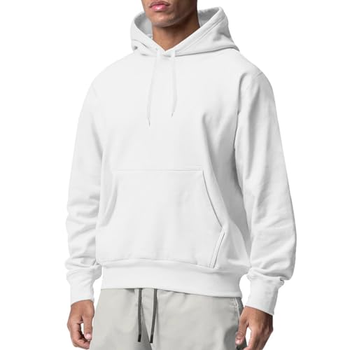 Genérico Sweat à capuche pour homme, sweat à manches longues avec fermeture éclair, style hip hop, simple, décontracté, grande taille, couleur unie, vêtements de loisirs, blanc, M