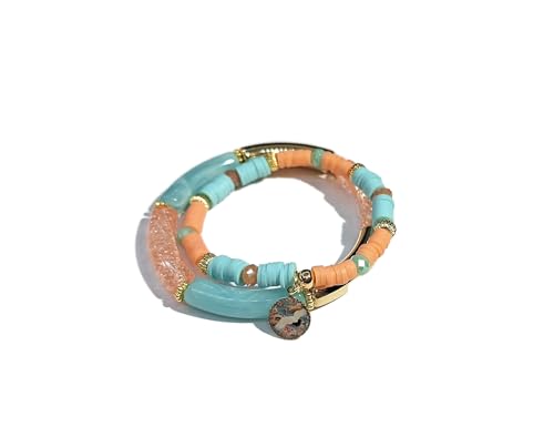 Duo de bracelets turquoise rose doré de haute qualité avec grue