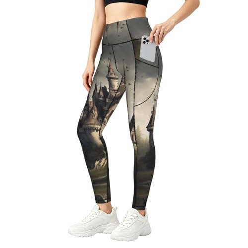 Pantalon de yoga fitness running Horrible Fairy Tale Castle02 taille haute avec poches