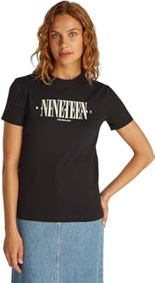 Calvin Klein Camiseta de Manga Corta Mujer Graphic tee Regular Fit  Negro  CK Black   S