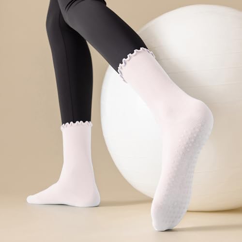 3 Pairs Pilates Socks with Grips Non-slip Ruffle Yoga Sock Grip Sock for Women4