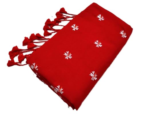 Image of Women's Floral Embroidered Handloom Pure Cotton Saree