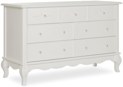 Evolur Aurora 7 Drawer Double Dresser in Ivory Lace, Fitted with 7 deep and Roomy Drawers with Five-Piece Drawer Box Construction, Comes Assembled