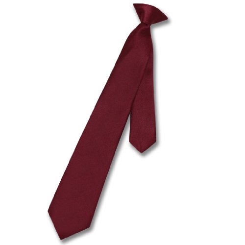 Vesuvio Napoli Boy's CLIP-ON NeckTie Solid BURGUNDY Color Youth Neck Tie