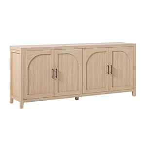 Walker Edison Sasha 70″ Reeded Sideboard, Credenza with Doors for Kitchen, Dining Room, Media and Game Storage, Buffet Cabinet with Cord Management, 16″ D X 30″ H, Coastal Oak