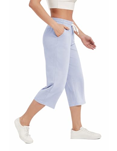 Image of SPECIALMAGIC Women Capri Pants Cotton Yoga Wide Leg Pajama Pants Capris Sweatpants Sports