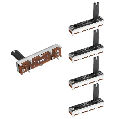 Image of sourcing map 5Pcs Straight Single Linear Slide Potentiometer 3 Pin W100K 35mm(L) 20mm Travel Fader Variable Resistors Mixer Electronic Potentiometer for Dimming Tuning, 5x20mm Plastic Handle
