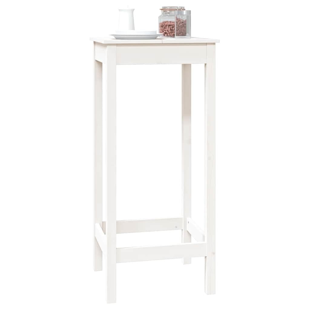 Biały stół barowy z litego drewna, 50 x 50 x 110 cm, wykonany z drewna sosnowego, do jadalni, kuchni, salonu, restauracji i bistro ze stabilnym blatem i uchwytem ściennym