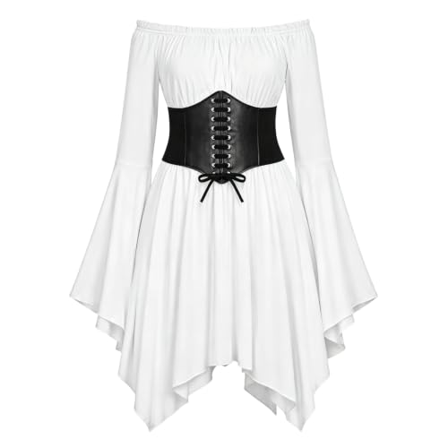 Pirate Costume For Girls Off Shoulder Medieval Costume With Corset Belt | Flared Long Sleeve,pleated,asymmetrical Hem,flowy,lightweight,pirate Themed Party,halloween Costumes,for Girls 4-14 Years - image 4