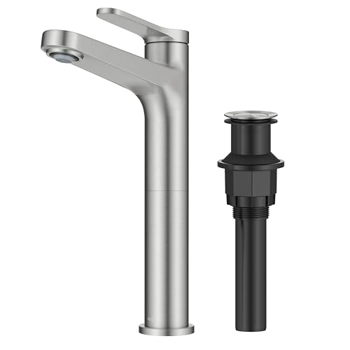 KRAUS Indy Bathroom Faucet for Vessel Sink in Spot-Free Brushed Nickel with Single Handle, Pop Up Drain and Supply Lines, KVF-1410SFBN