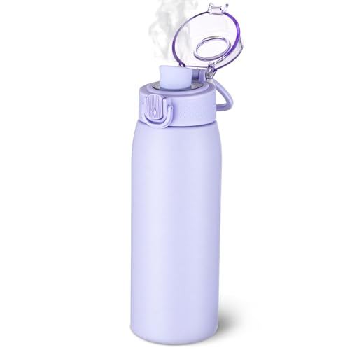 Image of Insulated Water Bottle 18 oz with Dustproof Lid, Carry Handle & Tea Infuser, BPA-Free & Leakproof, Stainless Steel Water Bottles Ideal for Fitness, Hiking, Office & Outdoor Use (Light Purple )