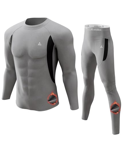 Image of Mens Thermal Underwear Long Johns Set Cold Weather Hunting Base Layer | Fleece lined top & bottom. Moisture wicking, 4-way stretch. Ultimate warm winter gear for skiing, work & outdoor sports