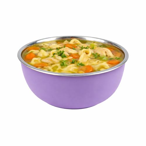Image of Zaib Stainless Steel Microsafe Bowl (350ml, 12cm) - Insulated Double Wall Serving Dish for Soup, Snacks, Desserts & Festive Treats - Microwave Safe Outside, Steel Inside (Purple)