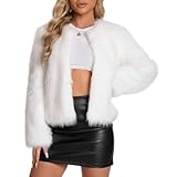 WELLATENT Fur Coats For Women, 2025 Plus Size Faux Fuzzy Jacket Fluffy Long Sleeve Winter Coat with Pockets.
