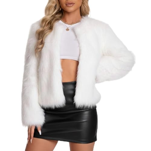 WELLATENT Fur Coats For Women, 2025 Plus Size Faux Fuzzy Jacket Fluffy Long Sleeve Winter Coat with Pockets.