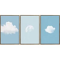 SIGNWIN Framed Canvas Wall Art Blue Shades of Clouds and Moon Nature Clouds Digital Art Modern Art Contemporary Relax/Calm Pastel for Living Room, Bedroom, Office - 16