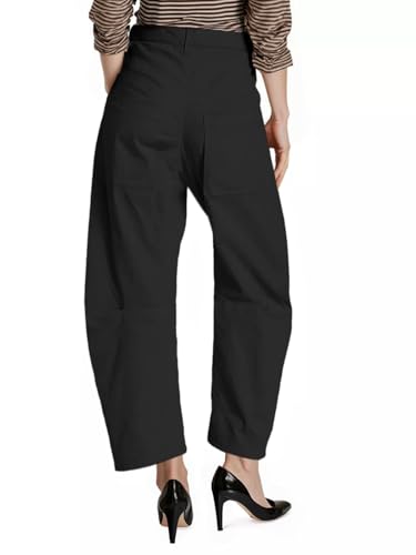 Cicy Bell Womens Baggy Barrel Horseshoe Pants Casual High Waisted Button Trousers with Front Pockets2
